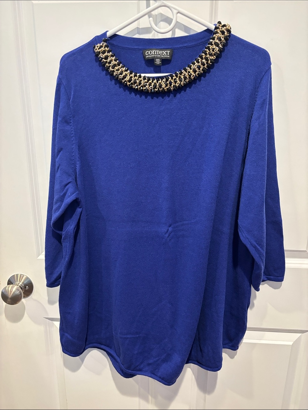 Context Cobalt Blue Sweater with Gold Chain Neckline